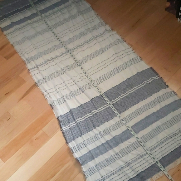 Banana Republic Textured Cotton Linen Striped Scarf White Navy Fringe Edges NWOT - Picture 13 of 15